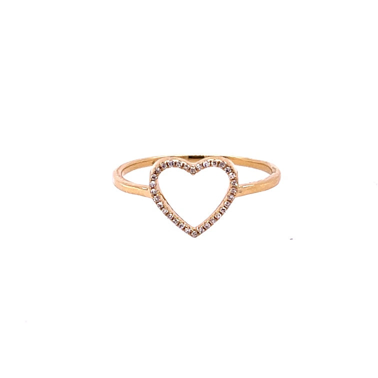Anillo Corazón Abierto Oro Amarillo De 14Kt 0.06 Ct.