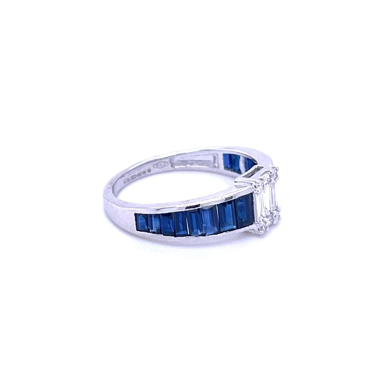 Anillo De Oro Blanco De 14 Quilates Con Diamantes Y Zafiros 2.13 Ct.