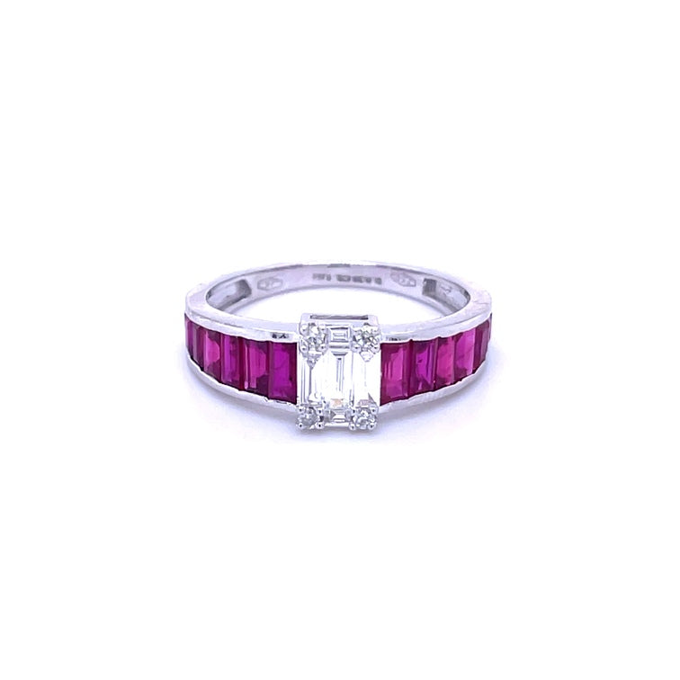 Anillo de Diamantes & Rubí en Oro Blanco de 18K 1.98ct