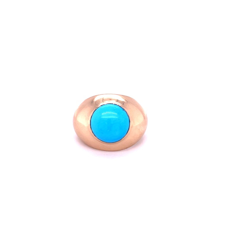 Anillo Redondo Turquesa Oro Amarillo De 14Kt 4.8 Ct.