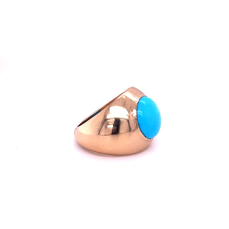 Anillo Redondo Turquesa Oro Amarillo De 14Kt 4.8 Ct.