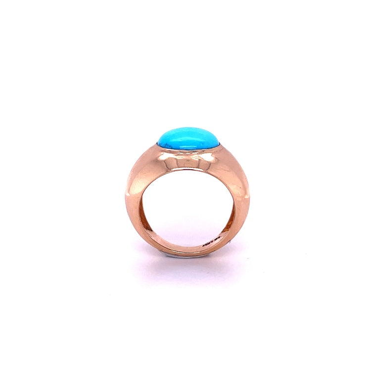 Anillo Redondo Turquesa Oro Amarillo De 14Kt 4.8 Ct.