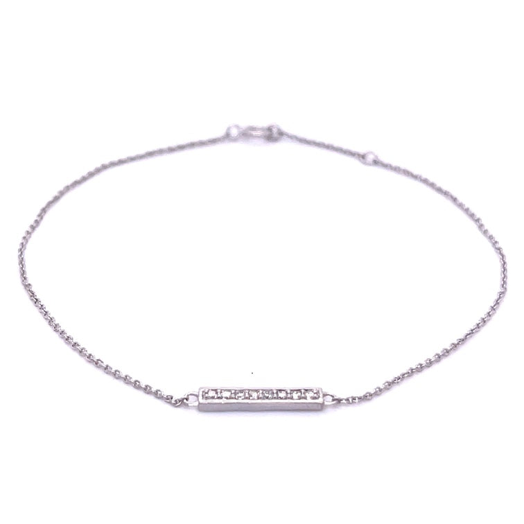 Pulsera De Barra De Diamantes De Oro Blanco De 14K 0.09 Ct.