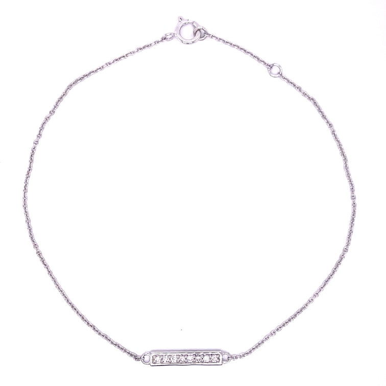 Pulsera De Barra De Diamantes De Oro Blanco De 14K 0.09 Ct.