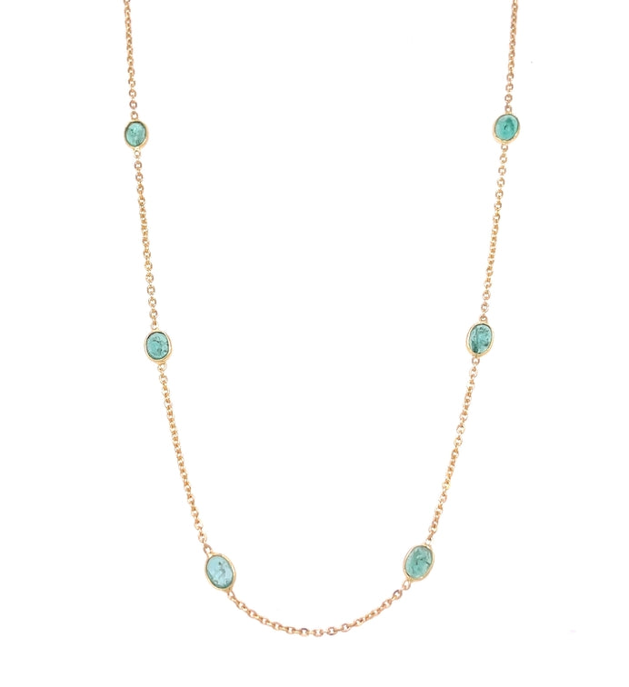 Collar De Esmeraldas Biseladas En Oro Amarillo De 18 Kt 4.25 Ct.