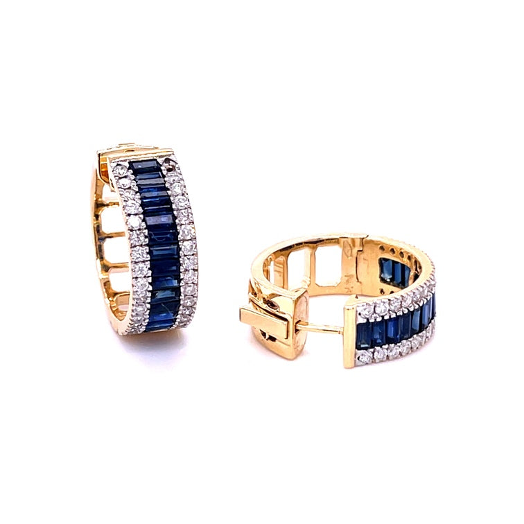 Pendiente De Zafiro De Oro Amarillo De 14 Quilates Con Diamantes 3.7 Ct.