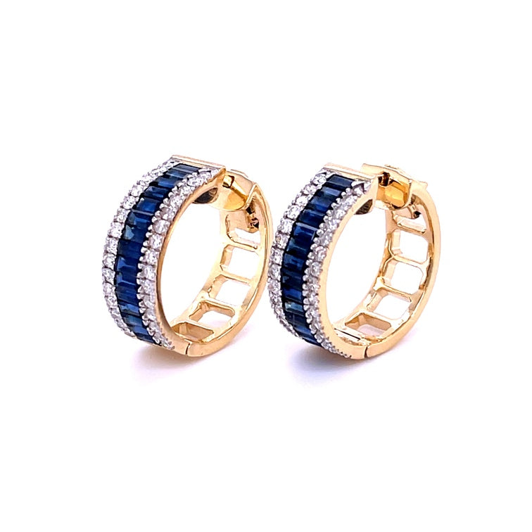 Pendiente De Zafiro De Oro Amarillo De 14 Quilates Con Diamantes 3.7 Ct.