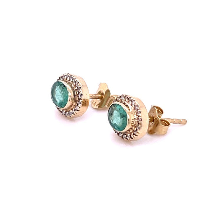 Aretes de Diamantes & Esmeralda en Oro Amarillo de 14K 0.77ct