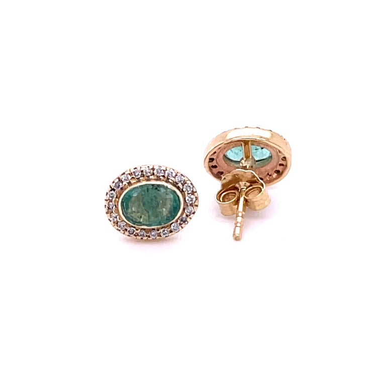Aretes de Diamantes & Esmeralda en Oro Amarillo de 14K 0.77ct