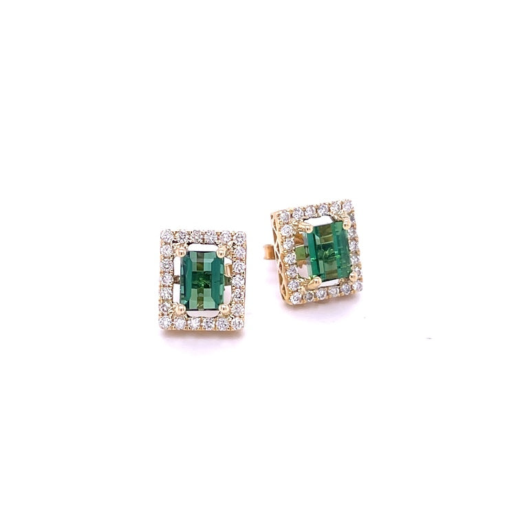 Pendientes De Oro Amarillo De 14K Con Turmalina Con Diamantes 2.32 TCW.