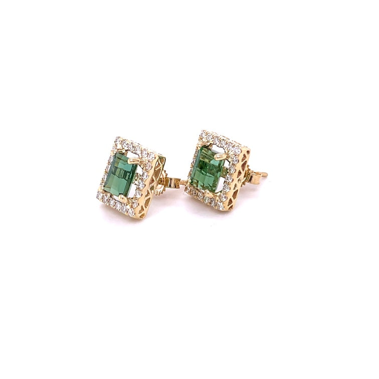Pendientes De Oro Amarillo De 14K Con Turmalina Con Diamantes 2.32 TCW.