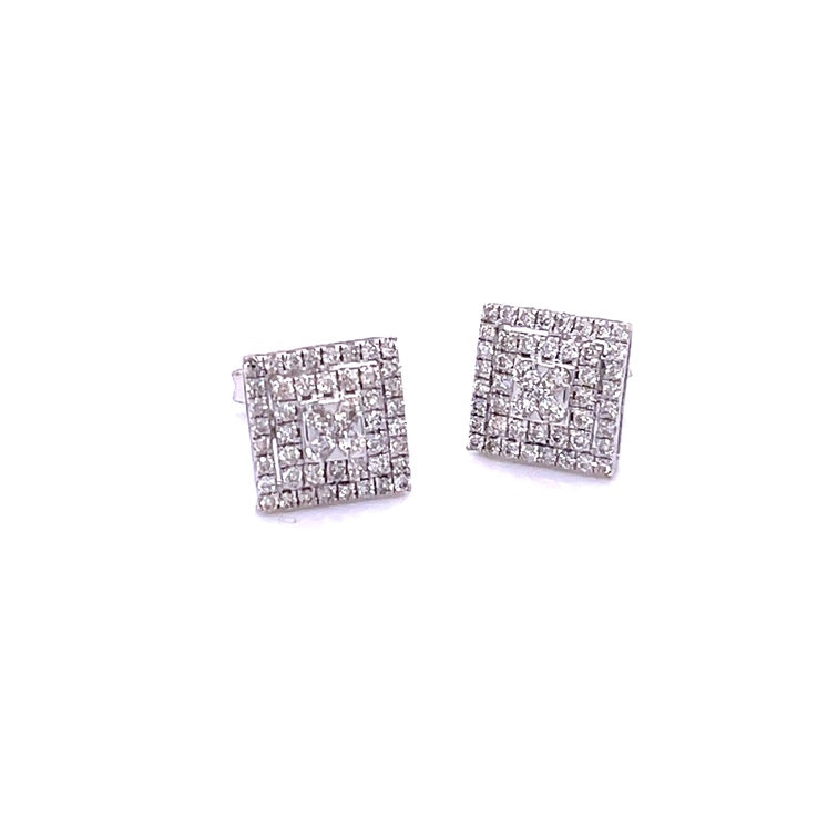 14Kt White Gold Square Diamond Stud Earrings, 0.51 CT