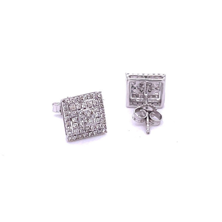 14Kt White Gold Square Diamond Stud Earrings, 0.51 CT