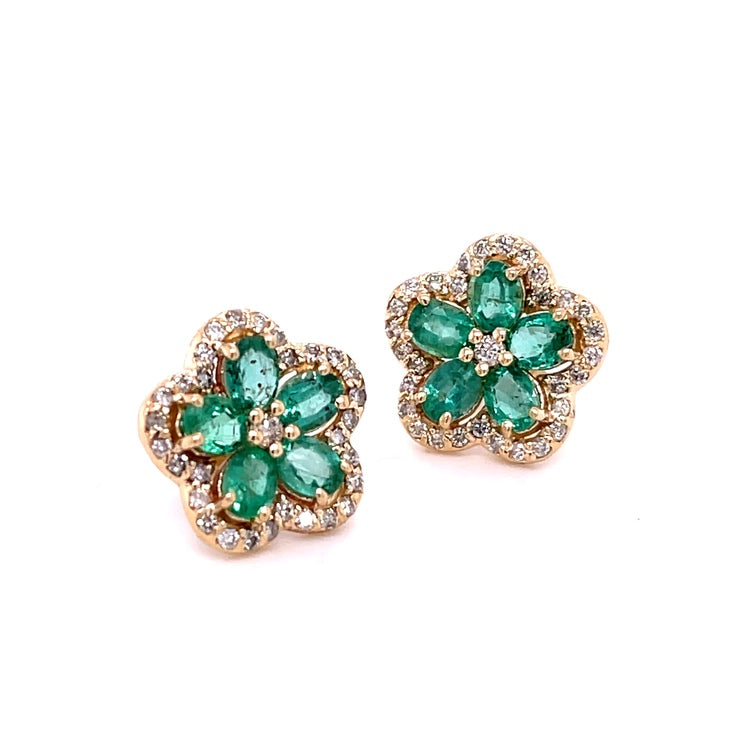 Aretes de Diamantes & Esmeralda en Oro Amarillo de 14K 2.28ct