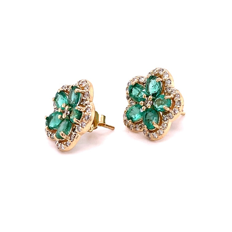 Aretes de Diamantes & Esmeralda en Oro Amarillo de 14K 2.28ct