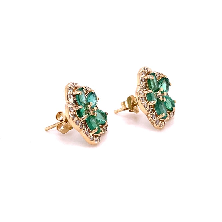 Aretes de Diamantes & Esmeralda en Oro Amarillo de 14K 2.28ct