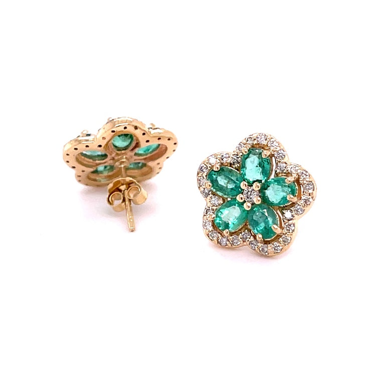 Aretes de Diamantes & Esmeralda en Oro Amarillo de 14K 2.28ct