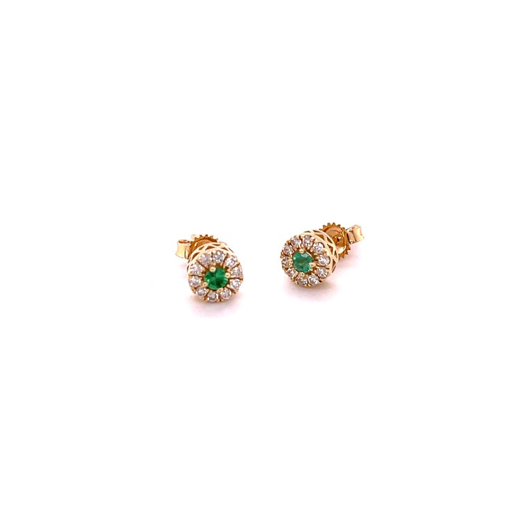 Aretes de Diamantes & Esmeralda en Oro Amarillo de 14K 0.26ct