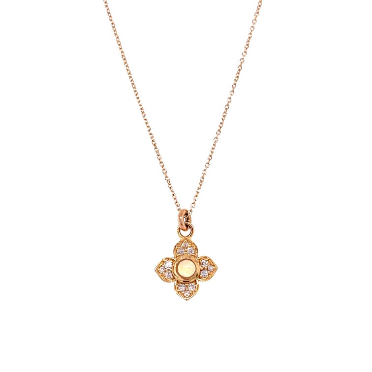 Collar Colgante De Flor De Ópalo De Oro Amarillo De 14Kt 0.25 Ct.