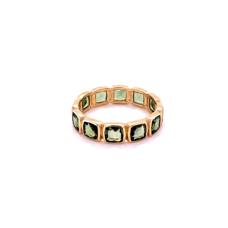 Anillo Cojín De Zafiro Verde Oro Amarillo De 14Kt 4.19 Ct.
