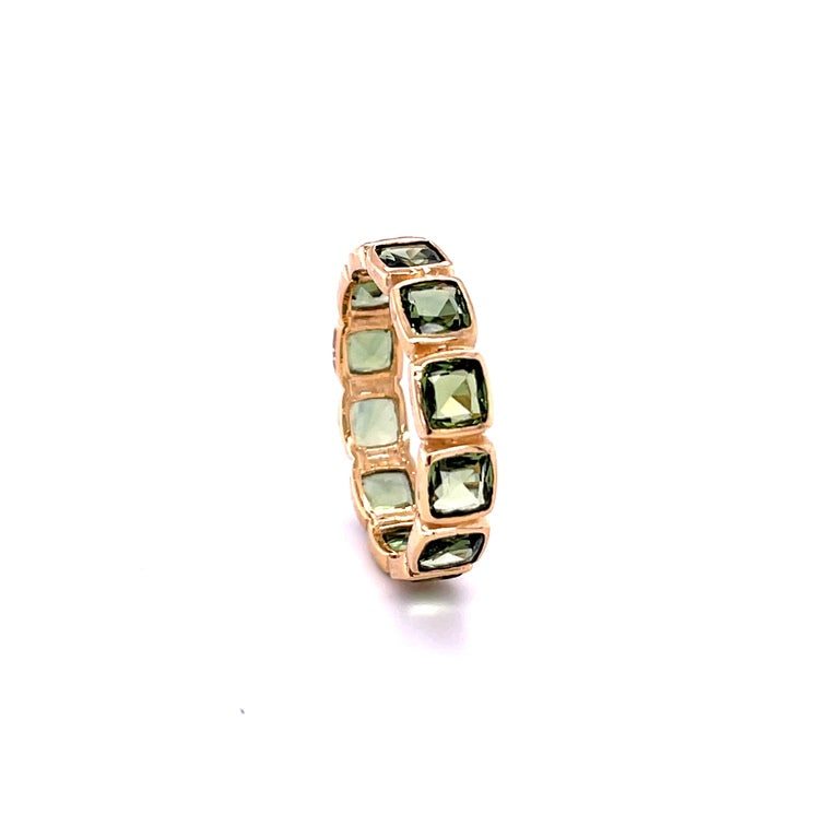 Anillo Cojín De Zafiro Verde Oro Amarillo De 14Kt 4.19 Ct.
