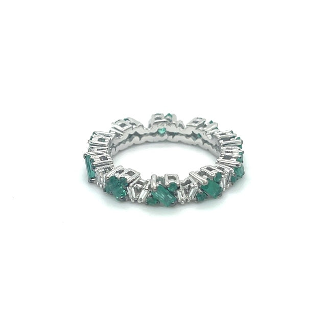 Anillo de Diamantes & Esmeralda en Oro Blanco de 14K 1.80ct