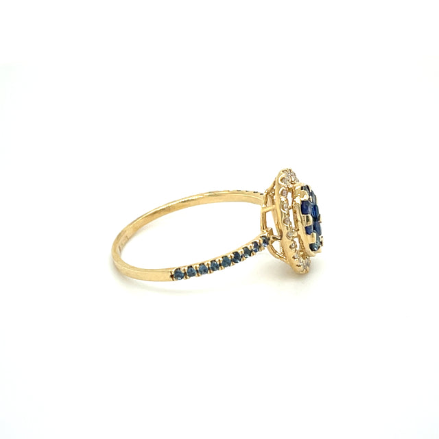 Anillo De Diamantes Y Zafiro En Oro Amarillo De 14 Quilates 0.72 TCW.