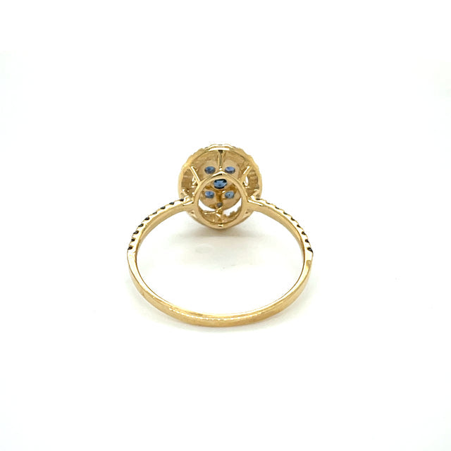 Anillo De Diamantes Y Zafiro En Oro Amarillo De 14 Quilates 0.72 TCW.
