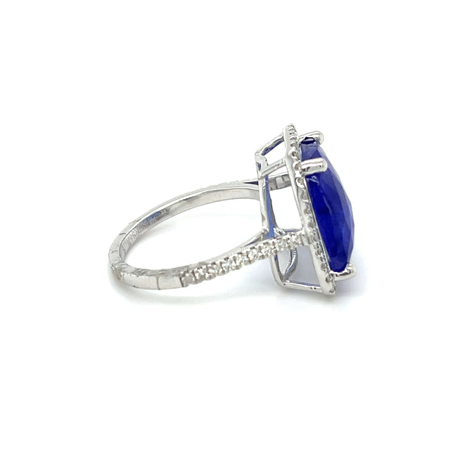Anillo De Oro Blanco De 14K Con Tanzanita Y Diamante De Corte De Rosa Corte De Rosa Orgánica Irregular 6.27 TCW.