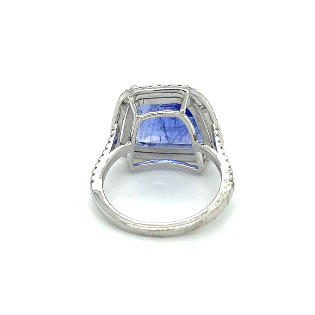 Anillo De Oro Blanco De 14K Con Tanzanita Y Diamante De Corte De Rosa Corte De Rosa Orgánica Irregular 6.27 TCW.