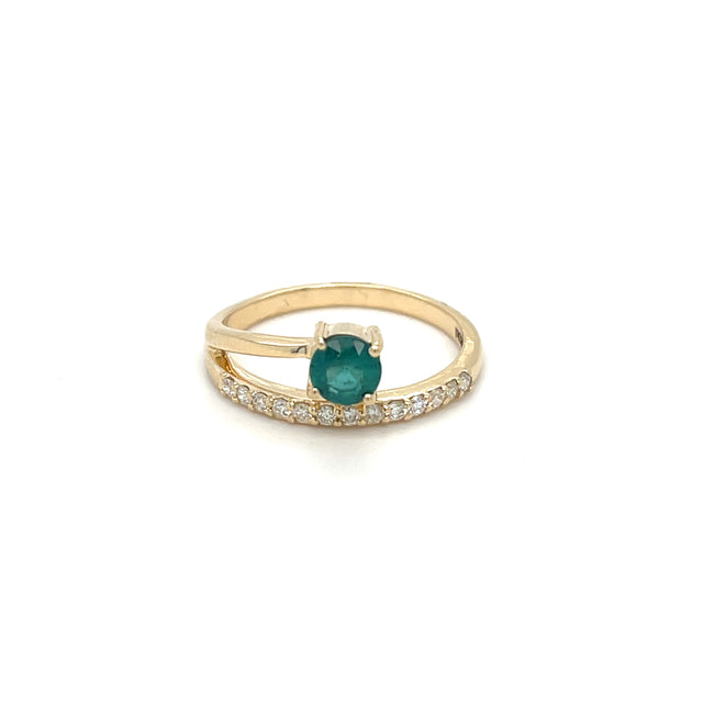 Anillo De Diamantes Esmeralda De Oro Amarillo De 14Kt 0.71 Ct.