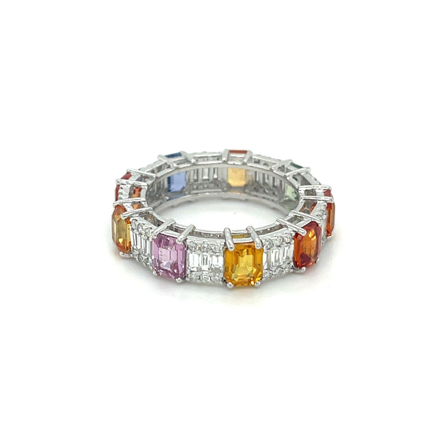 Anillo De Diamantes Y Zafiros Multicolor 6.22 Ct.