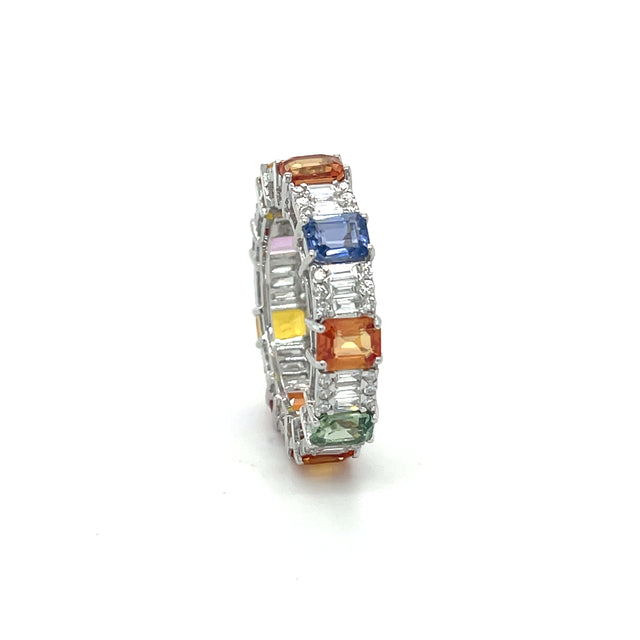 Anillo De Diamantes Y Zafiros Multicolor 6.22 Ct.