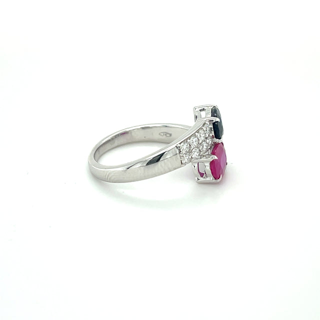 Anillo De Oro Blanco De 18 Quilates Con Zafiro Multicolor Y Diamantes 2.22 TCW.