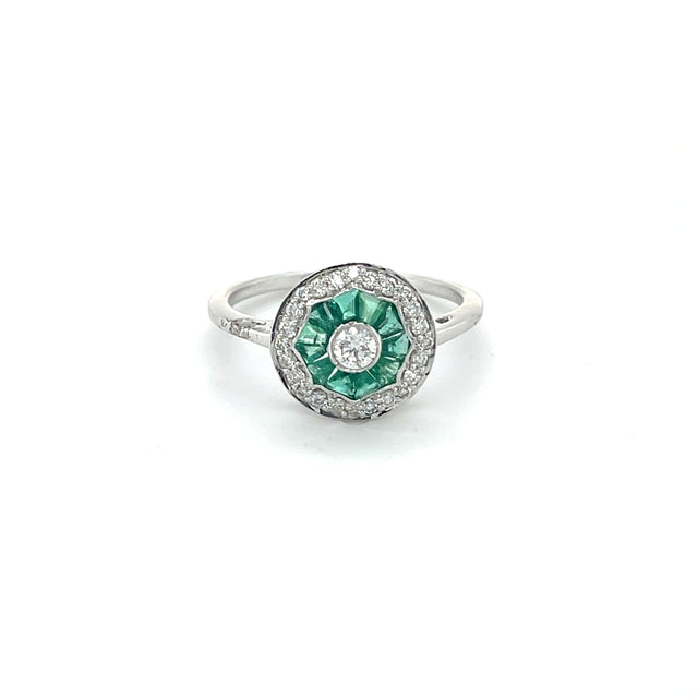 Anillo De Diamantes Esmeralda De Oro Amarillo De 14Kt 0.72 Ct.