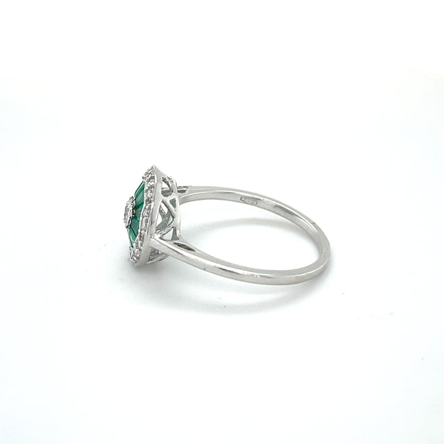 Anillo De Diamantes Esmeralda De Oro Amarillo De 14Kt 0.72 Ct.
