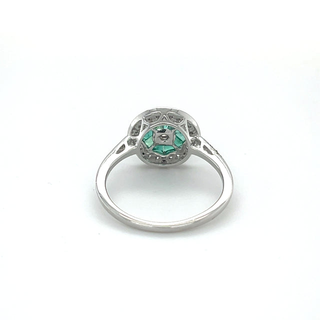 Anillo De Diamantes Esmeralda De Oro Amarillo De 14Kt 0.72 Ct.