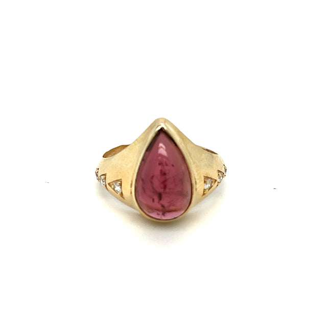 Anillo De Oro Amarillo De 14K Con Turmalina Y Diamantes 4.89 TCW.
