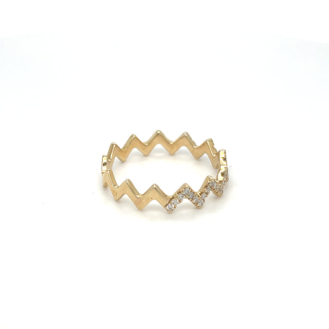 Anillo De Diamantes En Zig Zag De Medio Zig Zag De Oro Amarillo De 14K 0.19 Ct.