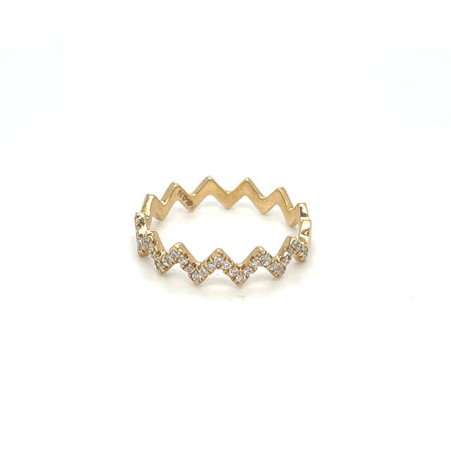 Anillo De Diamantes En Zig Zag De Medio Zig Zag De Oro Amarillo De 14K 0.19 Ct.