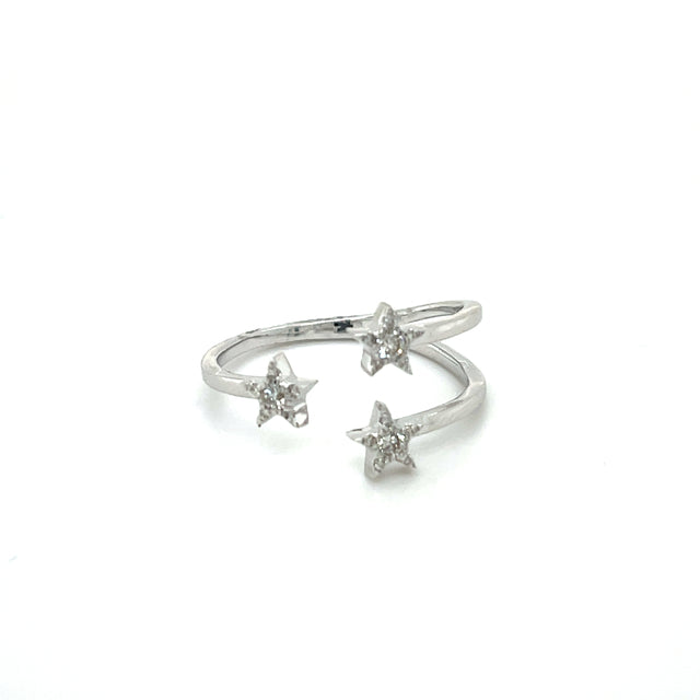 Anillo De Oro Blanco Con Tres Estrellas Y Diamantes 0.14 Ct.