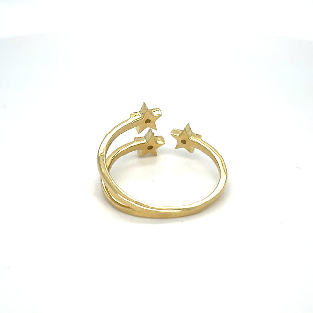 Anillo De Oro Amarillo Con Tres Estrellas Y Diamantes 0.15 Ct.