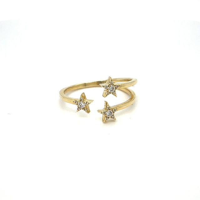 Anillo De Oro Amarillo Con Tres Estrellas Y Diamantes 0.15 Ct.