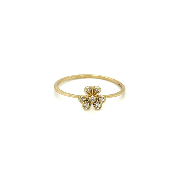 Anillo De Flor De Diamante De Oro Amarillo De 14Kt 0.07 Ct.