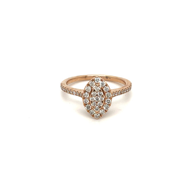 Anillo De Diamantes En Forma De Marquesa De Oro Rosa 0.54 Ct.