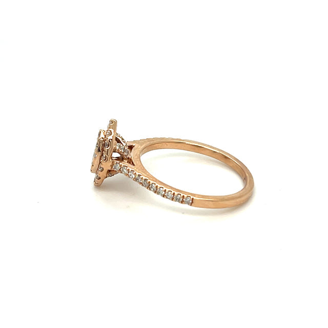 Anillo De Diamantes En Forma De Marquesa De Oro Rosa 0.54 Ct.