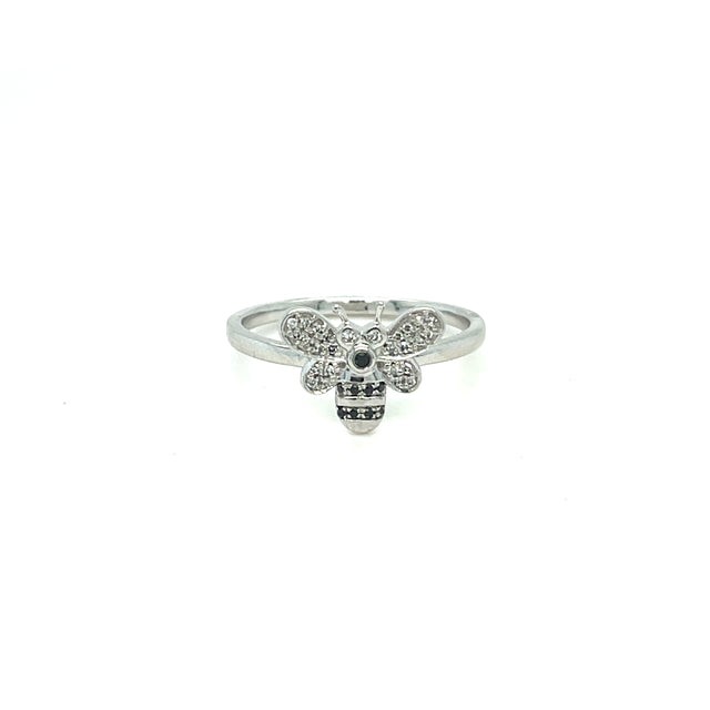 Anillo Abeja De Oro Blanco Y Diamantes 0.05 Ct.