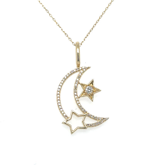 Colgante Moonstar Oro Amarillo De 14 Quilates Con Diamantes 0.13 Ct.