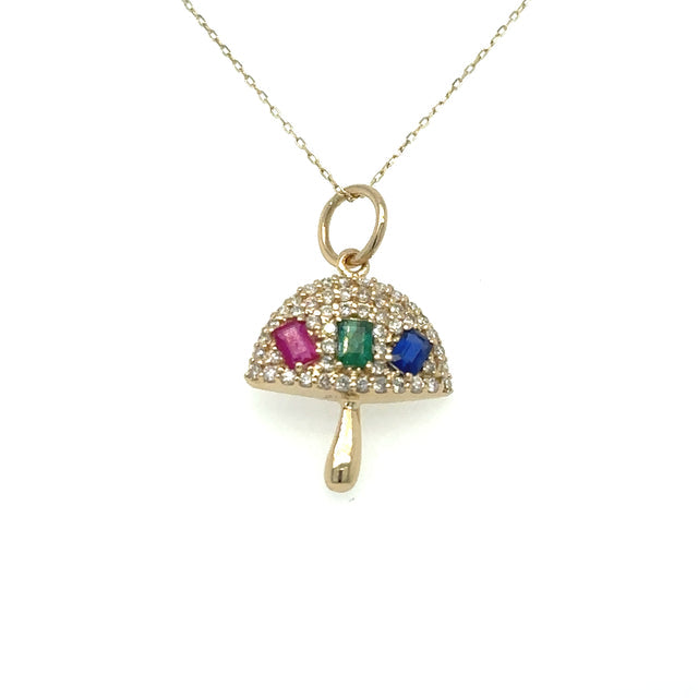 Colgante De Setas De Oro Amarillo De 14 Quilates Con Zafiros Múltiples Y Diamantes 0.7 Ct.
