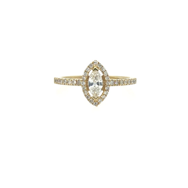 Anillo De Diamantes En Forma De Marquesa De Oro Amarillo De 14Kt 0.58 Ct.